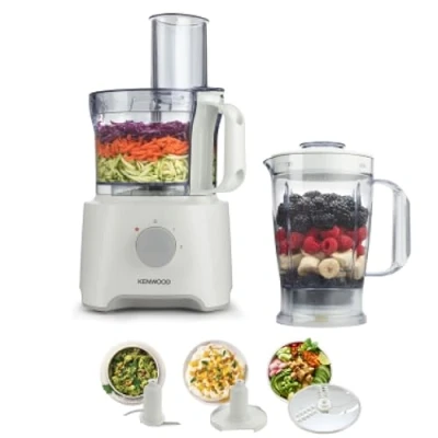 Image of Kenwood Food Processor, 2.1L Bowl, 1.2 L Blender, Emulsifying, Knife Blade, Reversible Slicing and Grating Discs, 800 W, FDP301WH, White [Energy Class A]