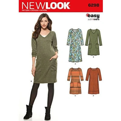 Image of New Look Size A 10 12 14 16 18 20 22 &quot;Easy Just 4 Knits&quot; Sewing Pattern 6298 Misses&#039; Knit Dress, Multi Colour