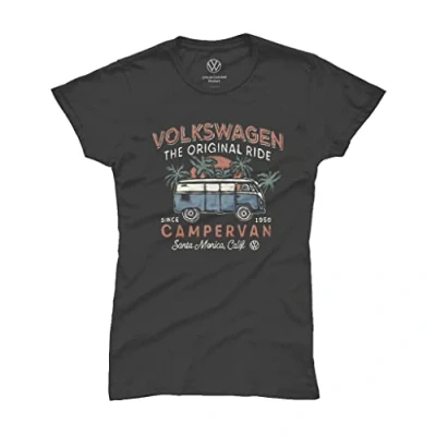 Image of Volkswagen The Original Ride Campervan Women&#039;s T Shirt Charcoal