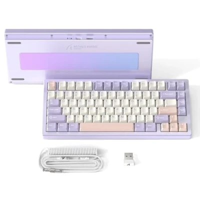 Image of ATTACK SHARK X75 VIA QMK with Full Aluminum Wireless Mechanical Gaming Keyboard,Bluetooth/2.4Ghz/USB C Wired,Hot Swap Pre lubed Linear Switch RGB,75% QWERTY Layout Five Layer Padding Purple