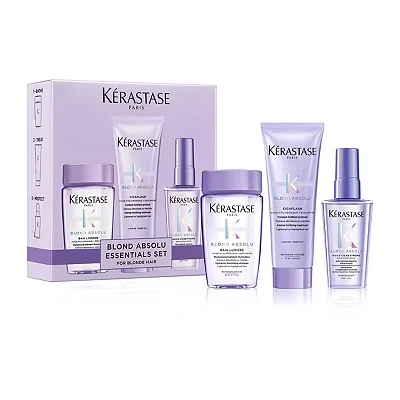 Image of Kérastase Blond Absolu Discovery Set, With Illuminating Shampoo, Nourishing Conditioner and Fortifying Heat Protection Serum, Hyaluronic Acid, For Blonde Bleached Hair, Travel Size