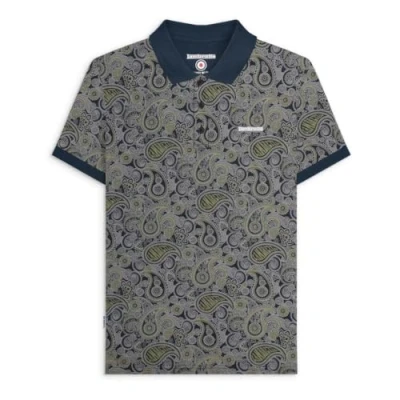 Image of Lambretta Mens Brand Paisley Short Sleeve Polo Shirt (UK, Alpha, S, Regular, Navy Grey)