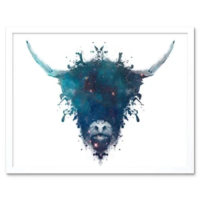 Image of Wee Blue Coo Ink Splat Highland Cow Art Print Framed Poster Wall Decor 12x16 inch