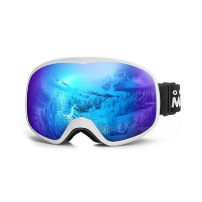 Image of OutdoorMaster Owl Kids Ski Goggles OTG Anti Fog Snowboard with 100% UV Protection(White Frame+VLT 15% Revo Blue)