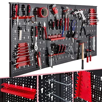 Image of AREBOS Tool Wall Perforated Workshop Metal Plate 17 Parts