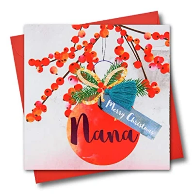 Image of Christmas Card, Bauble, Merry Christmas, Nana, Tassel Embellished