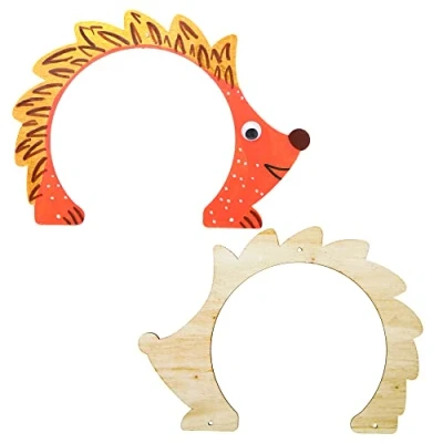 Image of Baker Ross FE695 Wooden Hedgehog Highway Decorations Pack of 2, Wood Crafts to Decorate and Display, Garden for Personalised Arts Projects, Make Your Own Kids