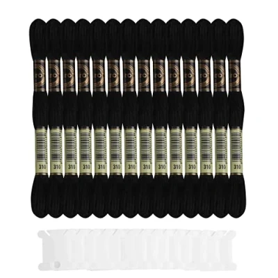 Image of SULOLI Black Embroidery Threads,Black Cross Stitch Thread Series Floss (14 Skeins Per Pack)