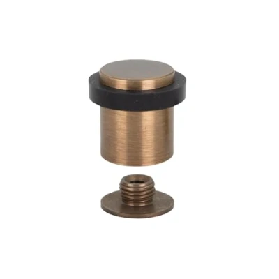 Image of Door Stop 24 x 30 mm Black Rubber Antique Leather Finish Brass Threaded Base Includes Screw + Clamping Plug Mod. I 19124 CU EVI Hardware