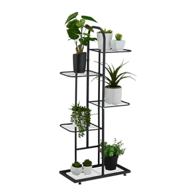Image of Relaxdays Plant Stand, Flower Pot Holder with 5 Tiers, HWD: 96 x 45 22 cm, Metal Frame, Shelving, Space Saving, Black, Steel