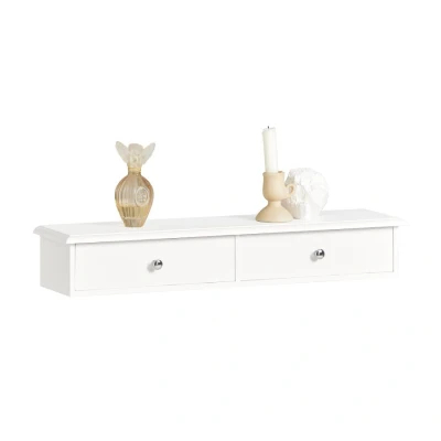 Image of Wall Mounted Shelf with 2 Drawers, Storage Unit, White Finish, FRG43 W Sobuy