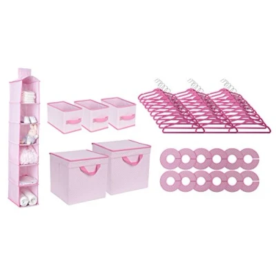 Image of Delta Children Nursery Storage 48 Piece Set Easy Storage/Organization Solution Keeps Bedroom, &amp; Closet Clean, Barely Pink