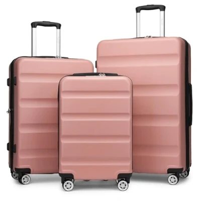 Image of Kono 3 Pieces Hard Shell Luggage Suitcase Set PC+ABS Expandable Handle Lightweight Trolley Travel with 360 Spinner Wheels TSA Lock 20&quot; 24&quot; 28&quot; (Nude)