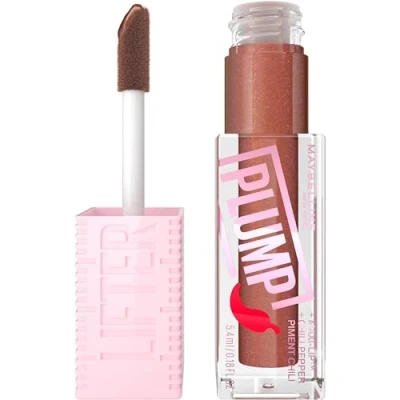 Image of Maybelline New York, Lifter Plump Lip Gloss, Lasting Plump, Heated Formula with Hyaluronic Acid and Chilli Pepper, XL Wand, Vegan Formula, Shade: 007 Cocoa Zing