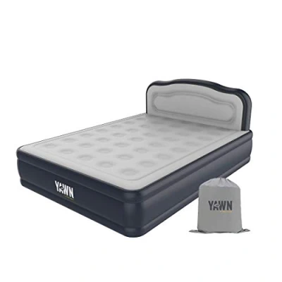 Image of YAWN AIR Bed Self inflating Airbed King Size Great Guest Bed, Camping Mattress Built in Pump &amp; Headboard Grey Fabric Material Available UK Single, Double and