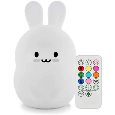 Image of Tekemai Rabbit Night Light for Kids, Bedside Lamp Children, Baby Nursery Breastfeeding Safe, Break Resistant, Adjustable Brightness &amp; Color, Touch Control + Remote Medium
