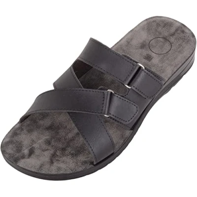 Image of ABSOLUTE FOOTWEAR Mens Easy Slip On Faux Leather Buckle Summer Holiday Beach Sliders Sandals Black UK 8 / EU 42