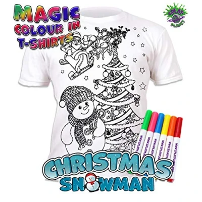 Image of Splat Planet Colour in Christmas Snowman T Shirt with 10 Non Toxic Washable Magic Pens and Wash Out (9 11 Years)