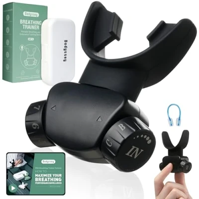 Image of Bodyssey Adjustable Respiratory Trainer, Handheld Breathing Exercise Device with Dual Mouthpieces, Independent Resistance Settings for Enhanced Techniques (Matte Black)
