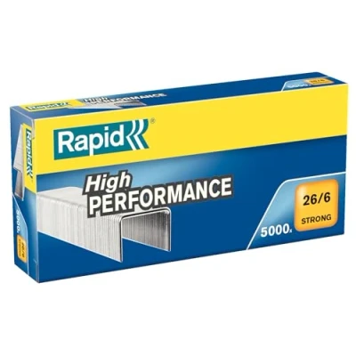 Image of Rapid 26/6mm Strong Staples, For Stapling up to 20 Sheets, Use with Desktop Staplers, Galvanised Wire, Box of 5000, 24862000