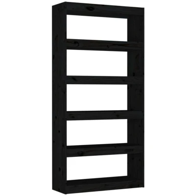 Image of vidaXL Book Cabinet/Room Divider Black 80x30x167.4 cm Solid Wood Pine
