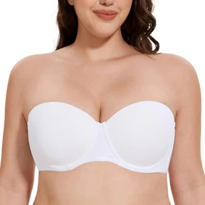 Image of MELENECA Women&#039;s Underwire Strapless Bras for Bigger Bust Back Smoothing Plus Size White 40E