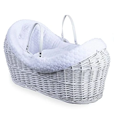 Image of Clair de Lune Marshmallow Wrapover White Wicker Noah Pod Integrated Hood Includes Handles, Coverlet, Padded Liner and Hypoallergenic Mattress Suitable from Birth 76 x 29 45 cm (White)