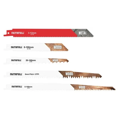 Image of Faithfull FAISBSSET15M Reciprocating Sabre Saw Blade Set 15 Piece. For Wood and Metal