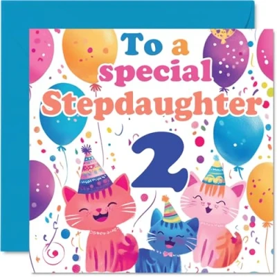 Image of 2nd Step Daughter Birthday Card Cute Cats Special Happy for from Mum Dad, 145mm x Age 2 Two Greeting Cards