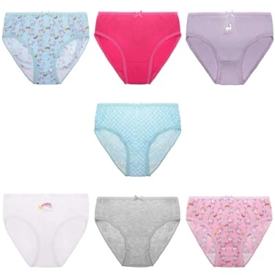 Image of Thingimijigs 7 Pairs Girls&#039; Cotton Blend Jersey Knickers Briefs Underwear Unicorns 3 4 Years