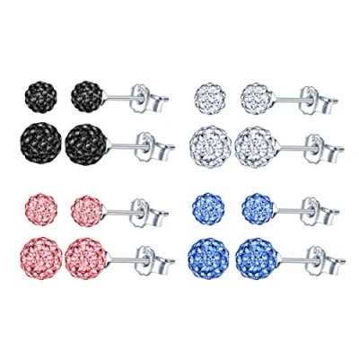 Image of Yumilok 8 Pairs Rhinestone Earrings Sets 6mm and 8mm Ball Stud Earring for Friendship Girls