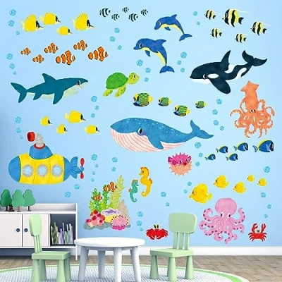 Image of DECOWALL DS9 2014 Under The Sea Kids Wall Stickers Decals Peel and Stick Removable for Nursery Bedroom Living Room Art murals Decorations