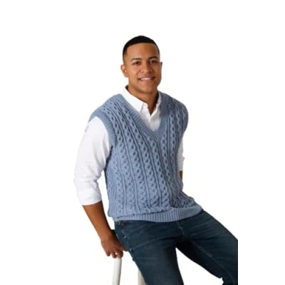 Image of King Cole Mens DK Knitting Pattern Cable Knit Sweater Vest &amp; Waistcoat (6038)