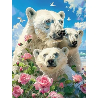 Image of Yeerum 5D Diamond Painting by Numbers Kits for Adults Bear Round Full Drill, DIY Art Animal Beginner Embroidery Cross Stitch Arts Crafts Home Decoration 30x40cm