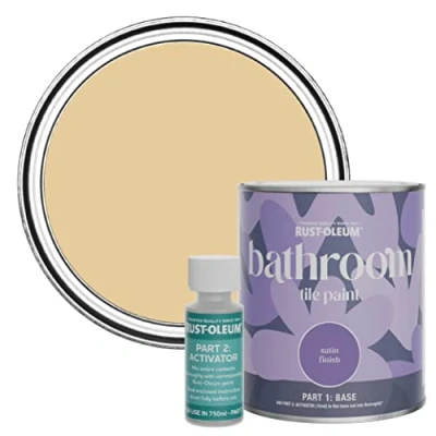 Image of Rust Oleum Yellow Water Resistant Bathroom Tile Paint in Satin Finish Sandstorm 750ml