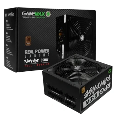 Image of GameMax 850W Rampage Power Supply (No Cable inc.), Full Modular, APFC, Japanese Tk Main Capacitor, 80 Plus Bronze, 88% Efficiency, 14cm Cooling Fan, Real Gaming Black
