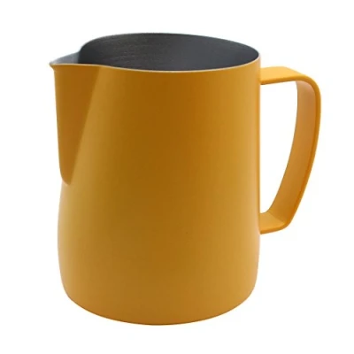 Image of Dianoo Frothing Stainless Steel Pitcher Jug Oven Suitable for Coffee, Latte and Milk 350 ml White Yellow