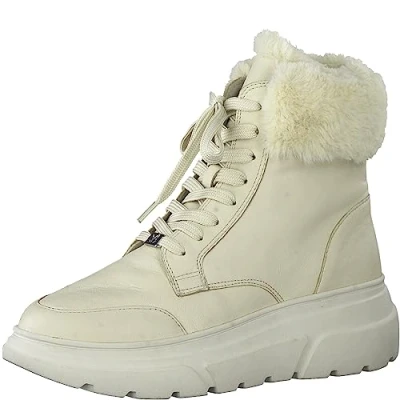 Image of CAPRICE Women&#039; 9 26220 41 Flat lace up Ankle Boots with Warm Lining, Offwhite Soft, 3.5 UK