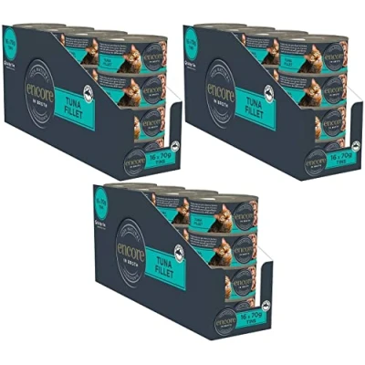 Image of Encore 100% Natural Wet Cat Food, Tuna Fillet in Broth, 70g Tin Pack of 16 x 3 (48 Total)