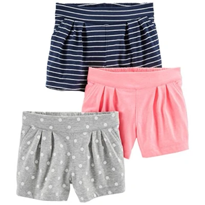 Image of Simple Joys by Carter&#039;s Baby Girls&#039; 3 Pack Knit Shorts, Grey Dots/Navy Stripes/Pink, 5 Years (Pack of 3)