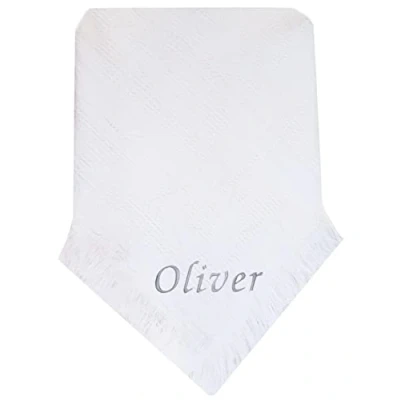 Image of Kids Essentials Personalised Baby Girl Boy Shawl Blanket Christening Shower (White Grey Name)