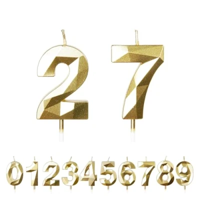 Image of FUZVOL Birthday Candles, Number 27 Candle, Gold Candle for Cake, Happy Cake Candles Topper Decorations