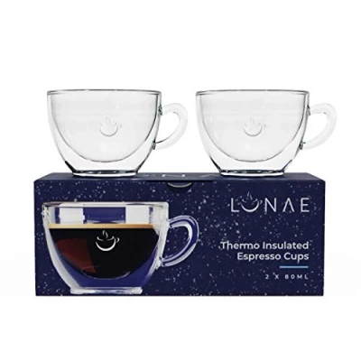 Image of Lunae Espresso Cups, Double Walled Coffee Glass 80ml (Set of 2)