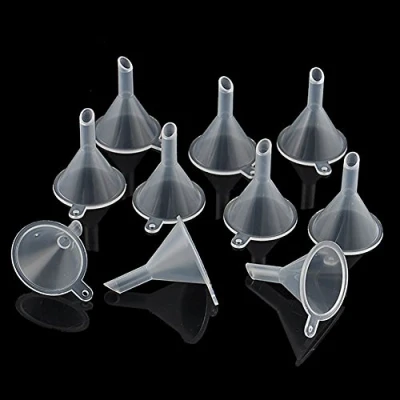 Image of 10pcs Small Clear Plastic Mini Funnels for Bottle Filling, Perfumes, Essential Oils, Science Laboratory Chemicals, Arts &amp; Crafts Supplies