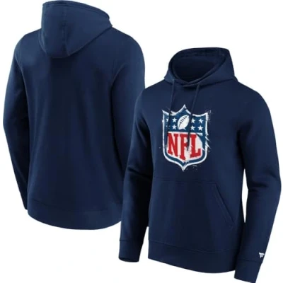 Image of Fanatics NFL Logo Shield Hoodie Pullover Sweatshirt ** Splatter Crest Hood navy, M