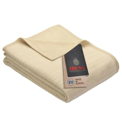 Image of Ibena Fano Cuddly Blanket 150 x 200 cm Wool White Cream, Great Reversible Made Cotton Blend, Soft and Pleasantly Warm