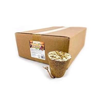 Image of 20 x Chubby Suet Filled Coconut Coir Fibre Bell Topped with Mealworm, Wild Bird Coconuts Halves Hanging, Feeder Hanging (Mealworm 5.2 Kg)