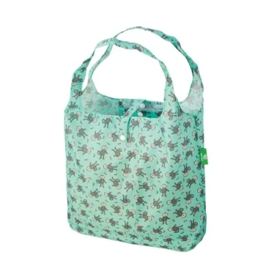 Image of ECO CHIC Lightweight Foldable Reusable Shopping Bag Water Resistant Tote (Monkeys Green)