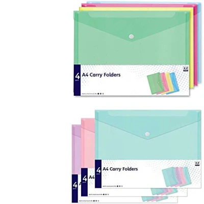 Image of 12 PCS A4 Carry Folders Mix Bright OR Pastel Colours Document Wallet Office School Stationery