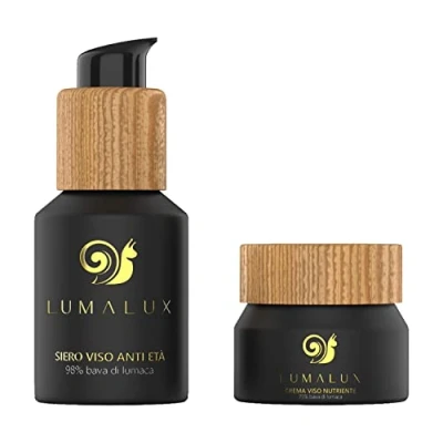 Image of Lumalux Combo Pack 98% snail mucin serum 50ml &amp; 75% organic cream with hyaluronic acid, aloe vera, vitamin E, turmeric, goji, shea butter for Women 100% Natural Cosmetics
